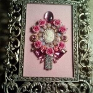 Jeweled Picture Framed Art, Jewelry Art, Pink Jewelry Art,